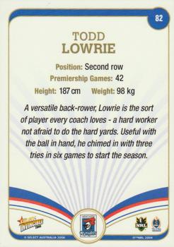 2006 Select Invincible #82 Todd Lowrie Back